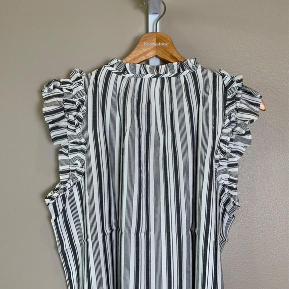 LOFT Striped Ruffle Split Neck Shell - Picture 13 of 16